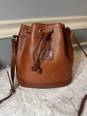 Burberrys Brown Leather Drawstring Bucket Bag